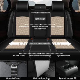 JIAMAOXIN Fit for Rogue Seat Covers, 2 Front Faux Leather Car Seat Covers for 2010-2024 Nissan Rogue (Black & Beige)