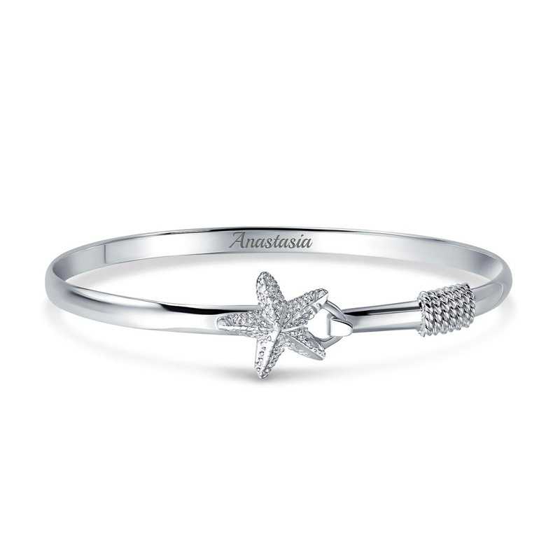 Bling Jewelry 925 Silver Nautical Starfish Bangle Bracelet 7.5in