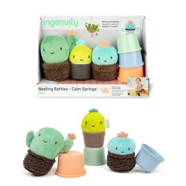 Ingenuity Calm Springs - Sonajeros anidables para bebés de 3 meses en adelante, juguetes apilables, sin BPA, multitextura, juego de 3, unisex