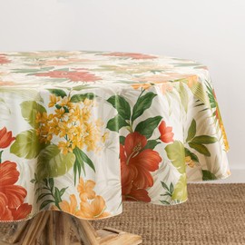 Elrene Home Fashions Callisto Tropical Floral Water- and Stain-Resistant Vinyl Tablecloth with Flannel Backing, 60 Inches X 84 Inches, Oval,Yellow