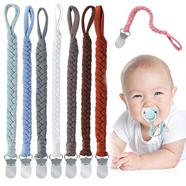 Handmade Braided Cotton Pacifier Holders for Baby Boys and Girls, Maveek 8 Packs 8 Color Pacifier Clip Infant Modern Unisex, Smoother Prevent Falling Clip for Teething Toy Fit All Pacifiers 0-6 Month