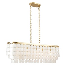 ALICE HOUSE 36" Capiz Shell Chandelier, 5 Lights, Brushed Brass Ceiling Hanging Light for Dining Room, Living Room, Kitchen AL2608-P5L