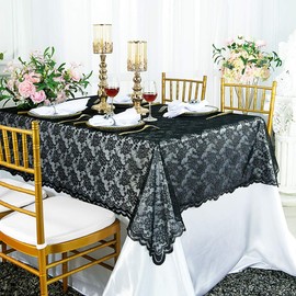 54 in x 108 in Lace Table Overlays, Lace Tablecloths Rectangle, Rectangular Lace Table Overlay Linens, Lace Table Toppers for Wedding Decorations, Events Banquet Party Suppliess - Black
