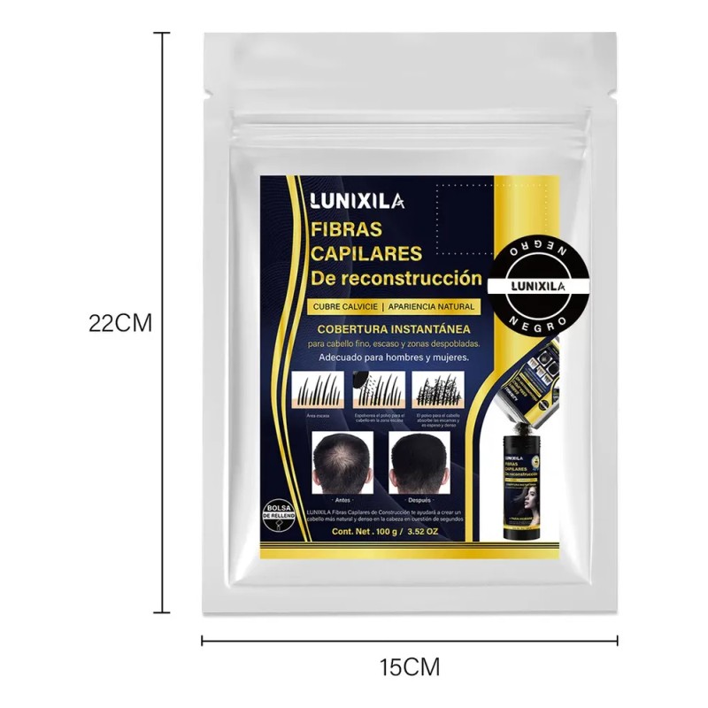 Lunixila Fibras Capilares 100g Relleno Cubre Calvicie Negro