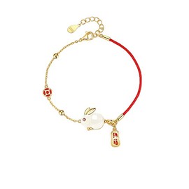 LRGKMCWTOB 2023 New Year Zodiac Lucky Rabbit Braided Strand Bracelets Chinese Zodiac Animal Charm Imitation Jade Yutu Adjustable Link Rope Bracelets Good Prospects Blessing Sign
