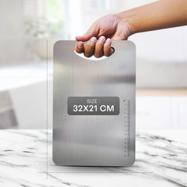 Bugga-Buggi Meduim Stainless Steel Cutting Board For Kitchen Chopping Board For Cutting Vegetables, Meat, Fish, Fruits Easy To Clean 32 cm X 21 cm