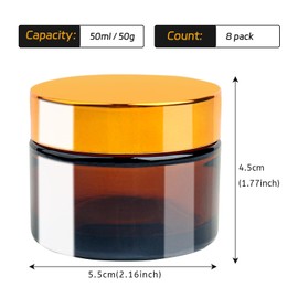 Roellgs 8 Pcs 50ml Amber Glass Jars, Brown Glass Cosmetic Tinted Jars, Empty Cosmetic Containers with Inner Liners and Black Lids for Lotions Cream Ointments Travel Makeup Beauty Storage