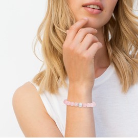 day.berlin Premium Women's Pearl Bracelet Stone, Natural Stone Bracelet with Genuine 8 mm Gemstones, Flexible Drawstring 18 cm Long, Hand-Knotted with Pave Zirconia Pearl, Silver-Plated, Stone, Jade