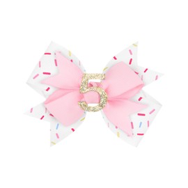 YanJie Baby Girl Birthday Hair Bow for 5 Years Old Toddlers Sprinkle Glitter Birthday Kids Hair Clips Hair Accessories with Pink Frosting Bows
