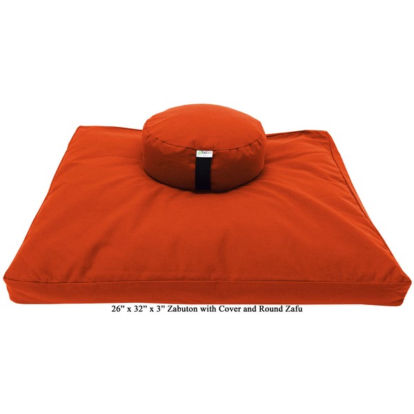 Bean Products Zafu & Zabuton Meditation Cushion, Oval, Cotton Tangerine - Filled with Natural Cotton & Buckwheat
