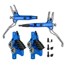 JFOYH Upgraded E4 MTB 4 Pistons Hydraulic Disc Brake Set with Cooling Metal Pads for Mountain Bike(Pre-Bled, Front and Rear) - Blue