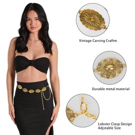 XuoAz Western Concho Chain Belt for Women - Sliver Waist Chain Belt Western Cowgirl Belt for Dresses Country Concert Outfit