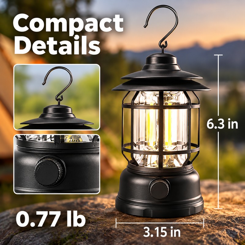 Rechargeable Camping Lantern – Stepless Dimming COB Portable LED Light