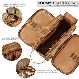 Elviros Toiletry Bag PU Leather for Men Large Waterproof Travel Toiletry Bag Wash Bag in Bath, Toffee, Toffee, Toiletry bag PU leather