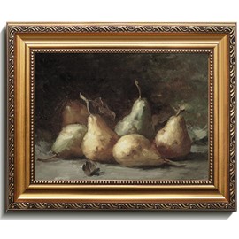 uniro Vintage Gold Framed Wall Art, Vintage Pears Still Life Canvas Art Prints Painting, Antique Fruit Wall Art Picture, Rustic Kitchen Art Farmhouse Wall Decor for Kitchen, Dining Desktop Decor - 9x12Inch