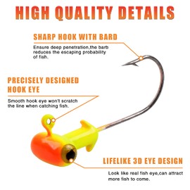 Fishing Jig Heads Hook Kit 20 pcs Painted Crappie Jig Head with 3D Eye Football Jig Heads Kit Fishing Accessories for Bass Walleye Perch Trout Freshwater Saltwater(5g-20pcs)