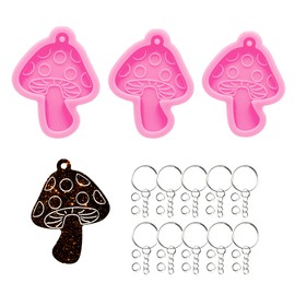 33Pcs Epoxy Resin Molds Kit - 3Pcs Mushroom Silicone Resin Molds, with Keychain and Jump Ring for DIY Pendant Craft, Silicone Molds for Epoxy Resin Casting Molds with Hole, Polymer Clay Mold