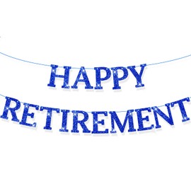 Pre Strung Happy Retirement Banner,Glitter Happy Retirement Banner,Pre-strung on 9.8 ft Strands Party Decorations for Men Women(Blue)
