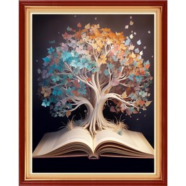 Joyhoor Cross Stitch Kits for Beginners Stamped Cross-Stitch Supplies Needlework preprint Embroidery Kits for Adults DIY Needlepoint Kits Embroidery Patterns 11CT-Tree Book 16x20 inchs