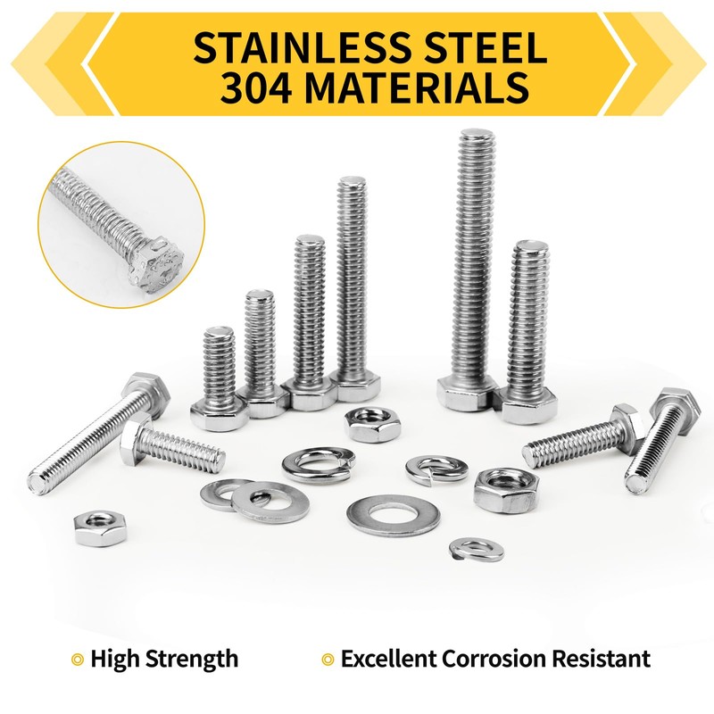 Homwin 255Pcs Stainless Steel Bolts and Nuts Kit, 1/4-20, 5/16-18,