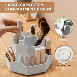 Organizador de Escritorio Giratorio de 360 Grados, Portalpices Giratorio para Escritorio, Soporte para Lpiz de Plstico con 9 Compartimentos, Para...  