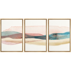 NWT Canvas Print Wall Art Set Abstract Watercolor Mountain Range Geometric Wilderness Illustrations Modern Art Rustic Landscape Pastel for Living Room, Bedroom, Office - 16"x24"x3 Natural