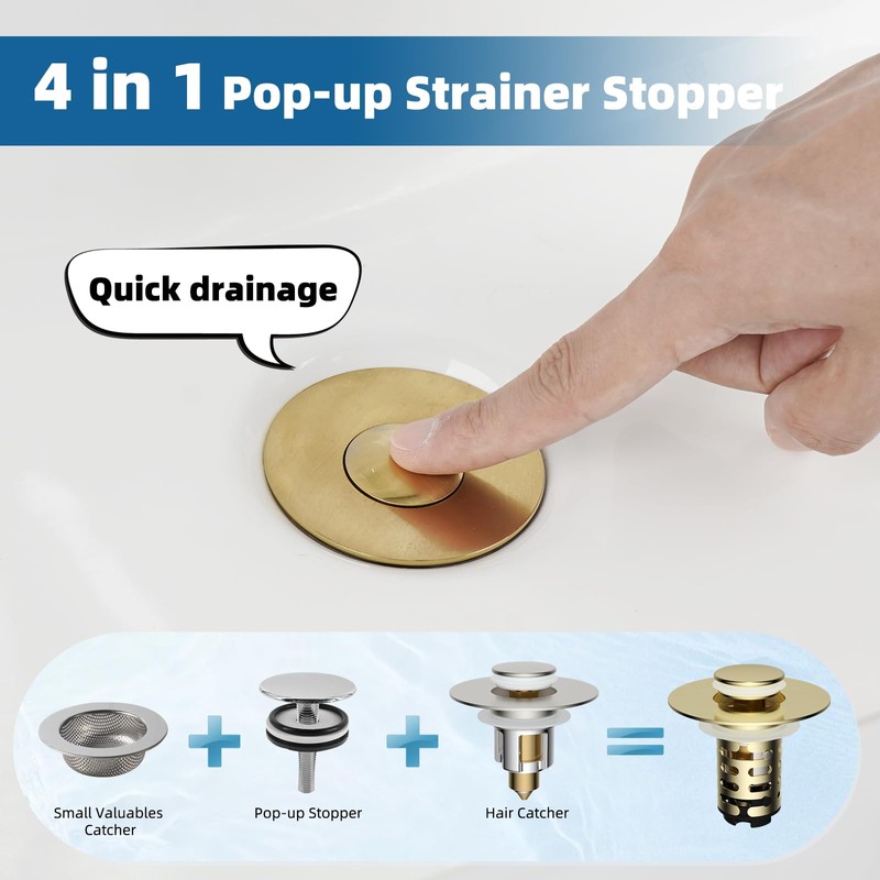 iFealClear Upgraded 4-in-1 Bathroom Sink Drain Strainer, Universal Pop Up
