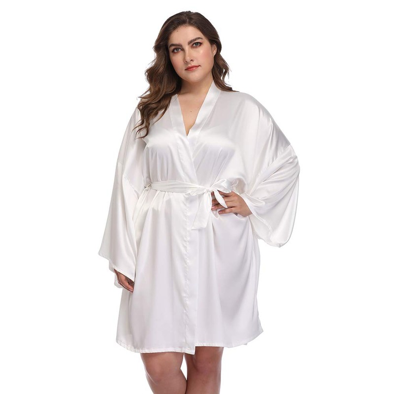 DandyChic Women's Plus Size Short Satin Kimono Robes Sleepwear Silky