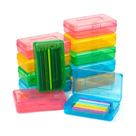 Mr. Pen- Clear Pencil Boxes, 12 Pack, Colorful, Snap-Tight Lid, Bulk Plastic Pencil Box Organizer, 7.9"x4.5"x2.4"