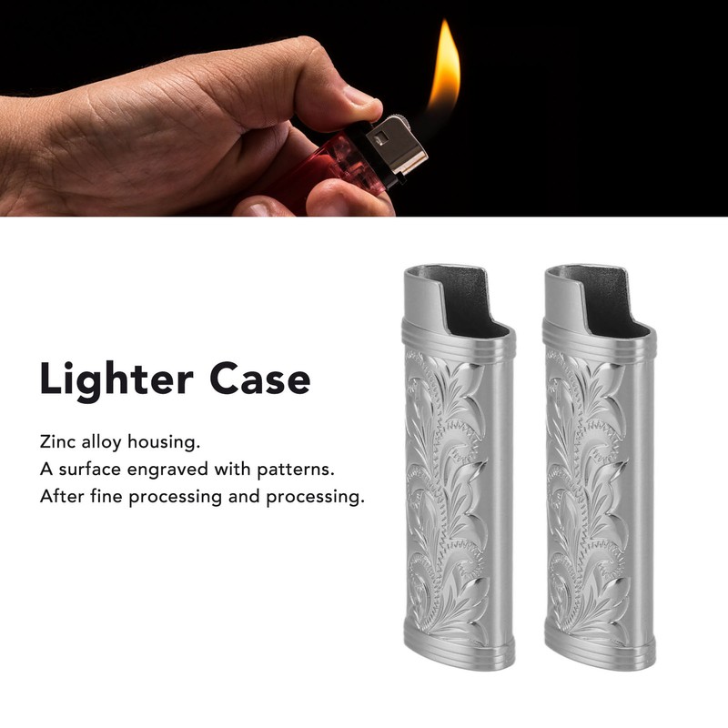 2Pcs Lighter Case Zinc Alloy Lighter Storage Container Floral Pattern