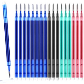 DGUSO Pack of 18 Replacement Refills 0.7 mm, Erasable Gel Pen Refill, Compatible with PIlot Frixion, for Student Gifts, School Office Supplies (Blue, Red, Black, Green)