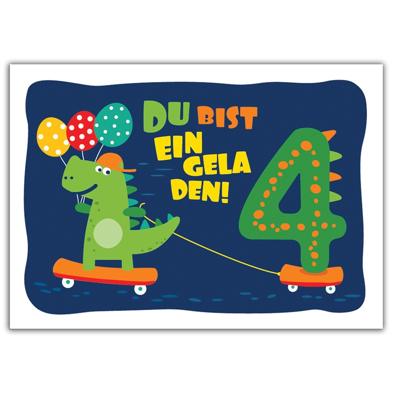 8 Invitation Cards for 4th Children's Birthday Boys Girls Dinosaur