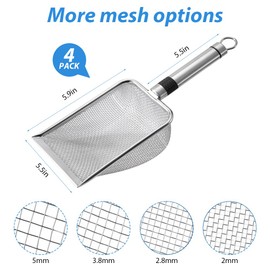 DASIAUTOEM 4 Stück Gartensieb aus Edelstahl, Gartensieb Erde, Kompostsieb aus Edelstahl für Erde, Kompost, Kompostsieb mit Griff Gartensieb, mit 4 austauschbare Siebeinsätze (2/2.8/3.8/5mm Masche)