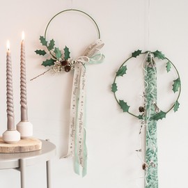 Halbach Seidenbänder Premium Linen Christmas Gift Ribbon, Width 25 mm, Length 15 m, Christmas Ribbons with Wire for Gifts and Christmas Tree, Made in Germany, Colour: Natural/Linen