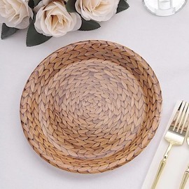 Generic 25 Natural 9 in Woven Rattan Print Disposable Dinner Paper PLATES Party Events, large, Brown, NaturalRattan1
