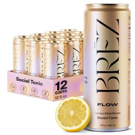 BRĒZ FLOW Alcohol Alternative Drink – Non Alcoholic Sparkling Drink with Lion’s Mane Mushroom, Lemon Elderflower, Adaptogen Beverage for Mood & Focus, Alcohol Alternatives with a Buzz, 12 Pk 12 Fl Oz