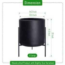 D'vine Dev Modern Black Plants Pot Cylinder Planter with Heavy Duty Stand, X-Large 14 Inch Pot, 19.6 Inch with Stand Height, 96-T-B-4
