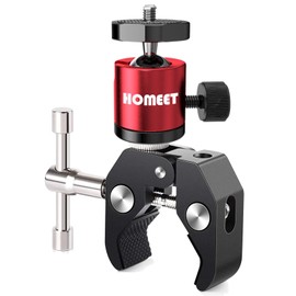 Homeet Camera Mount Clamp Tripod Super Clamp Metal Clamp Mount with Red Camera Ball Head with 1/4 & 3/8 Inch Thread Adapter for Camera, LCD/DV Monitor, Microphone, Flash Light, Tripod