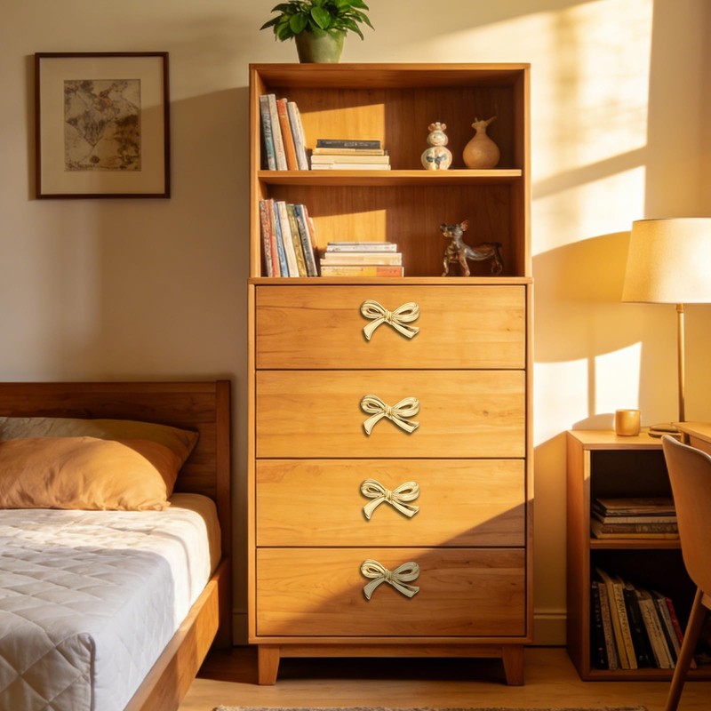Orizizhic 6 Pcs Gold Bow Drawer Knobs Set，Bow Shape Cabinets