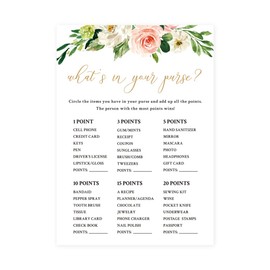 kdxpbpz Bridal Shower Game Cards, What's in Your Purse Game, Wedding Party Games, Floral Engagement Party Cards, Bridal Shower Decorations - Set of 30