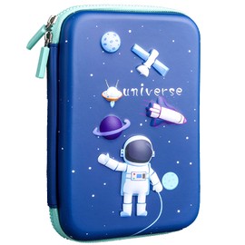 Pencil Case with Large Stationery Box, Pencil Bag with Zips, Portable Pencil Case Organiser, 3 Compartments, Suitable Adult Pencil Case for School & Office, Teen Gift, blue, Astronaut (Blue)