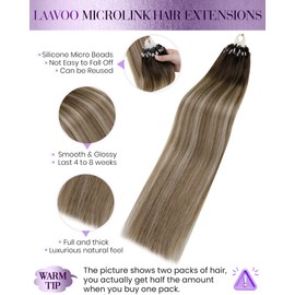 LaaVoo Micro Bead Hair Extensions Human Hair Brown Balayage Micro Loop Hair Extensions Human Hair Brown Fading to Ash Brown Highlight Micro Hair Extensions Short Hair 14inch 50g 50s
