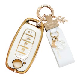 For Nissan Key Fob Cover 5 Button, Key Shell for Maxima/Rouge/Kicks 2023-2025, Key Case with Keychain, Car Accessories Bling(RC5B White)