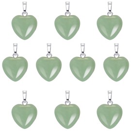 BEEFLYING 10 Pcs Natural Gemstone Heart Pendant Charms Green Aventurine Charms Healing Stone Pendants for Jewelry Making Crafts Supplies
