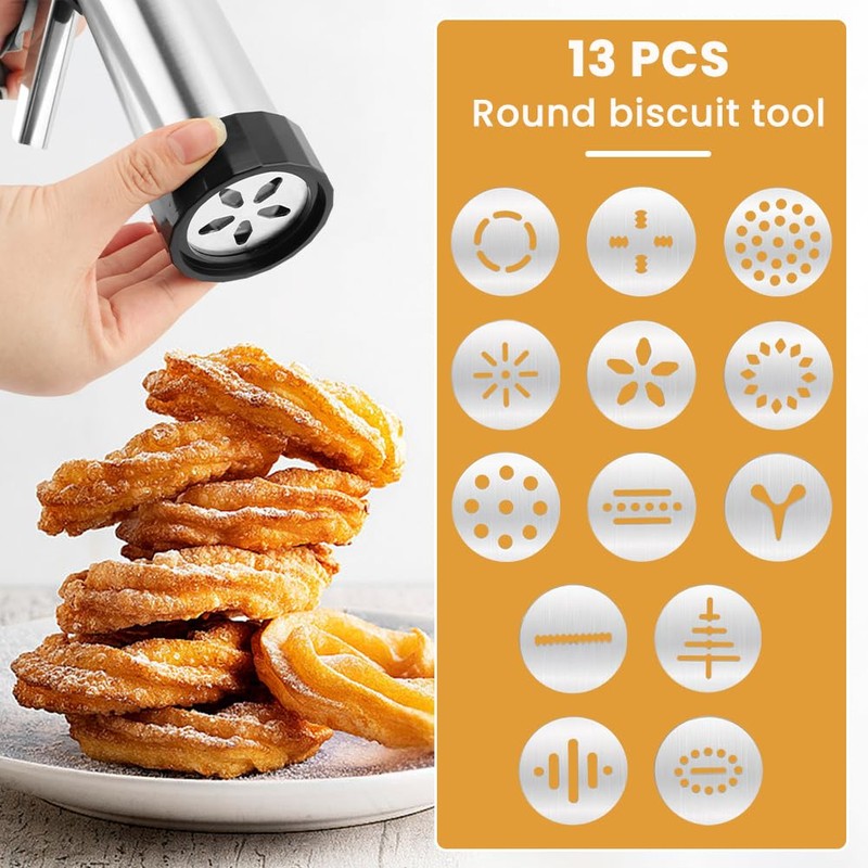 Stainless Steel Cookie Press Kit – 13 Discs & 8