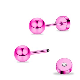 ZDE Women Flat Back Ball Earrings Titanium Hypoallergenic Earrings Stud for Sensitive Ears Flat Stud Earring for Helix Tragus Cartilage (Pink, 4MM)