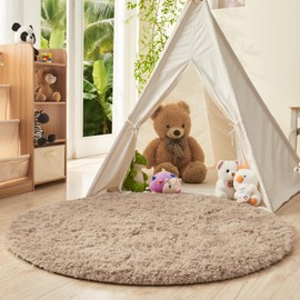 OPPODREAM OPPODREAM 4ft Beige Circle Rug for Bedroom, Ultra-Soft Round Rugs 4-ft for Living Room, Fluffy Carpet for Nursery, Kids, Girl, Boy, Baby, Plush, Fuzzy, Shag, Shaggy, Cute Home Decor