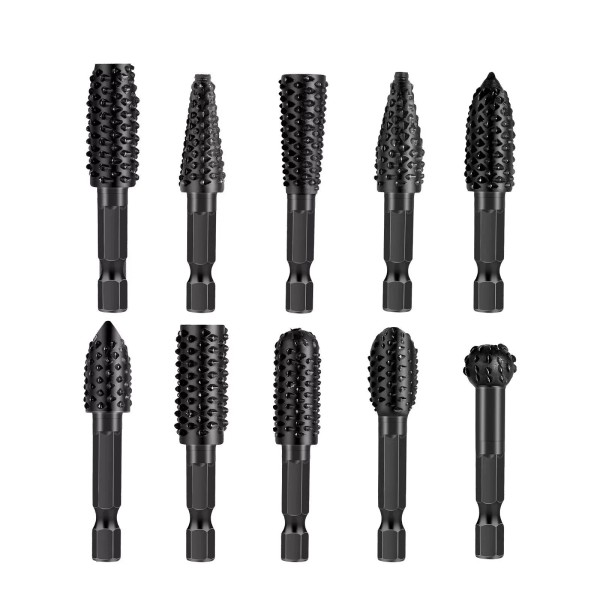 Unbranded 10Pcs 1/4in Shank Rotary Burr Rasp Set Steel Wood