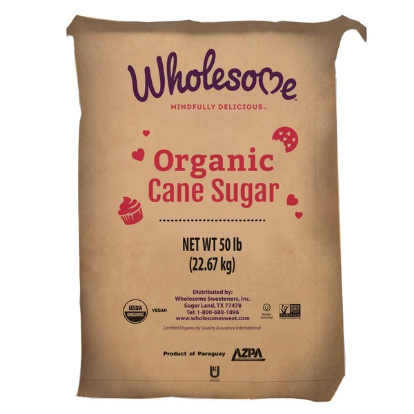 Wholesome Organic Cane Sugar, Non GMO & Gluten Free, 50 Pound (Pack of 1)