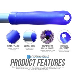 Colour Coded Mop and Broom Handle Replacement – 120cm Long Aluminium Mop and Broom Handle Screw End, Interchangeable Handle That Fits Most Broom and Mop Head −Mop Handle Only (Yellow)